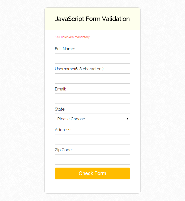 validation form using javascript