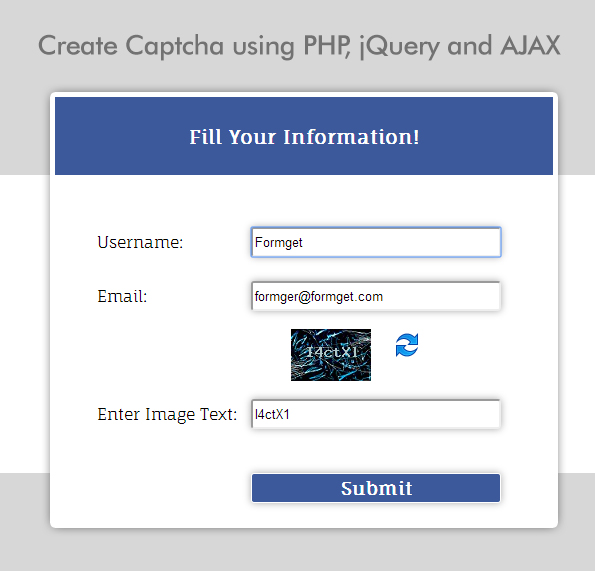 create captcha using php, jQuery and ajax