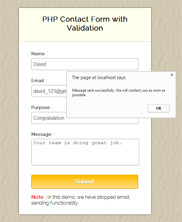 validation in contact form using php