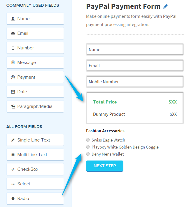 Payment Form Using Radio Field FormGet