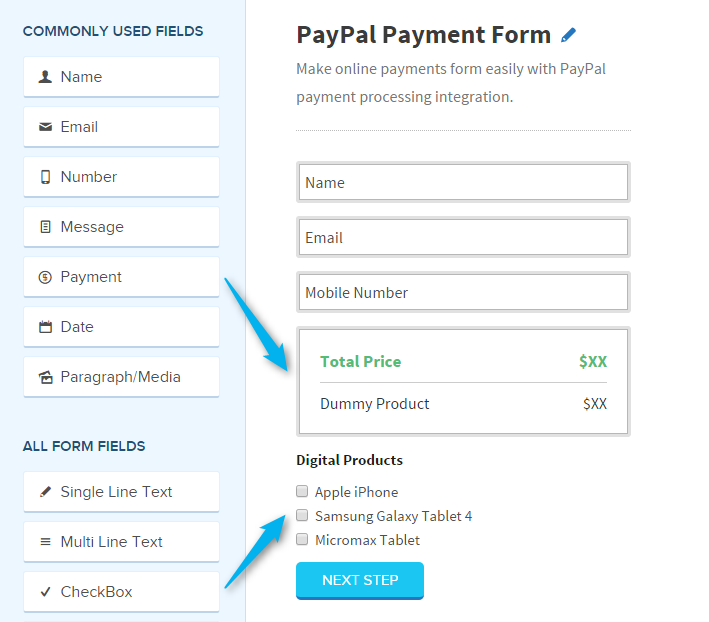 payment form for multiple product