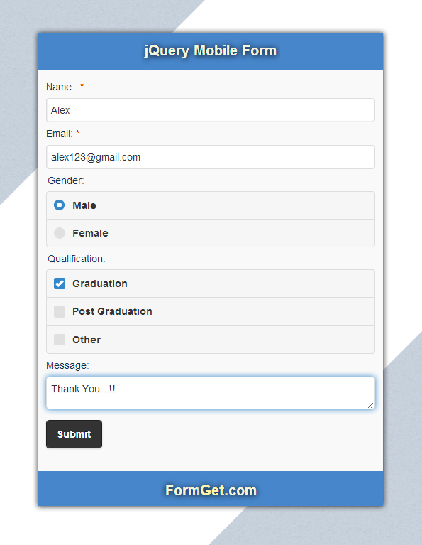 jQuery mobile form example