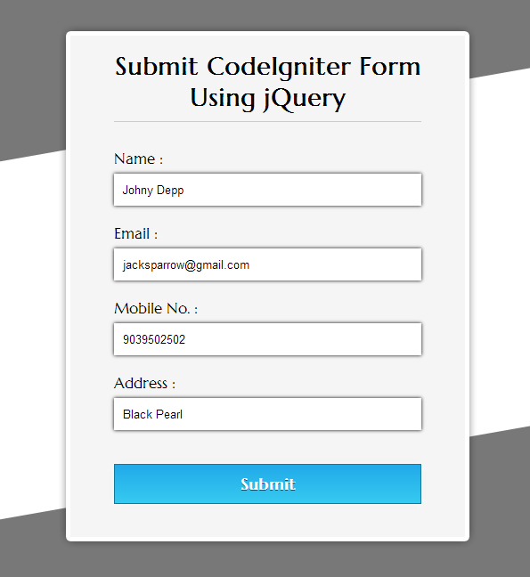 submit codeigniter form using jQuery