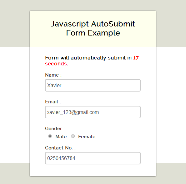 verkouden worden Molester lettergreep Javascript : Auto Submit Form Example | FormGet