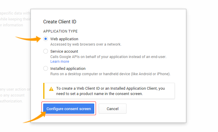 Select application type and click on consent screen Img 6