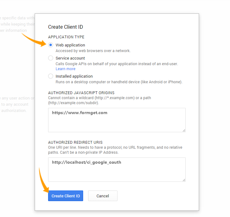 Create Client ID- Google oauth