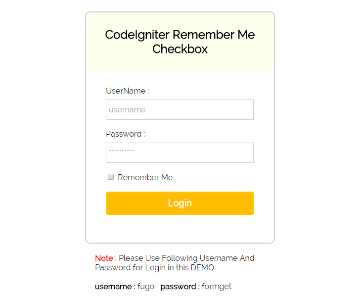 codeigniter remember me checkbox