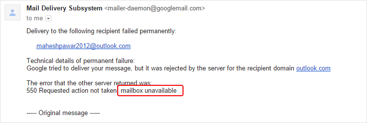 Mailbox Unavailable