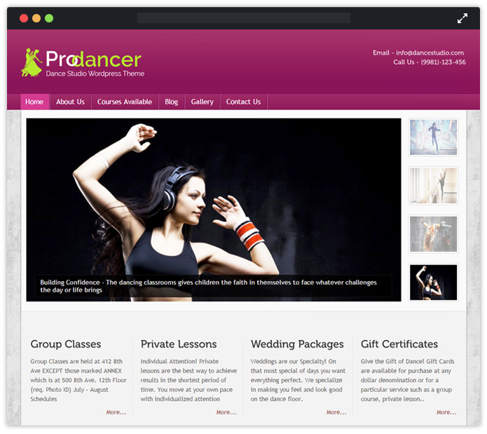 Prodancer WordPress Theme