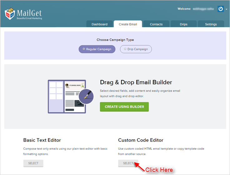 MailGet Custom Code Editor