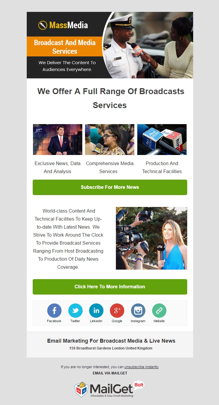Broadcast Media Email Template