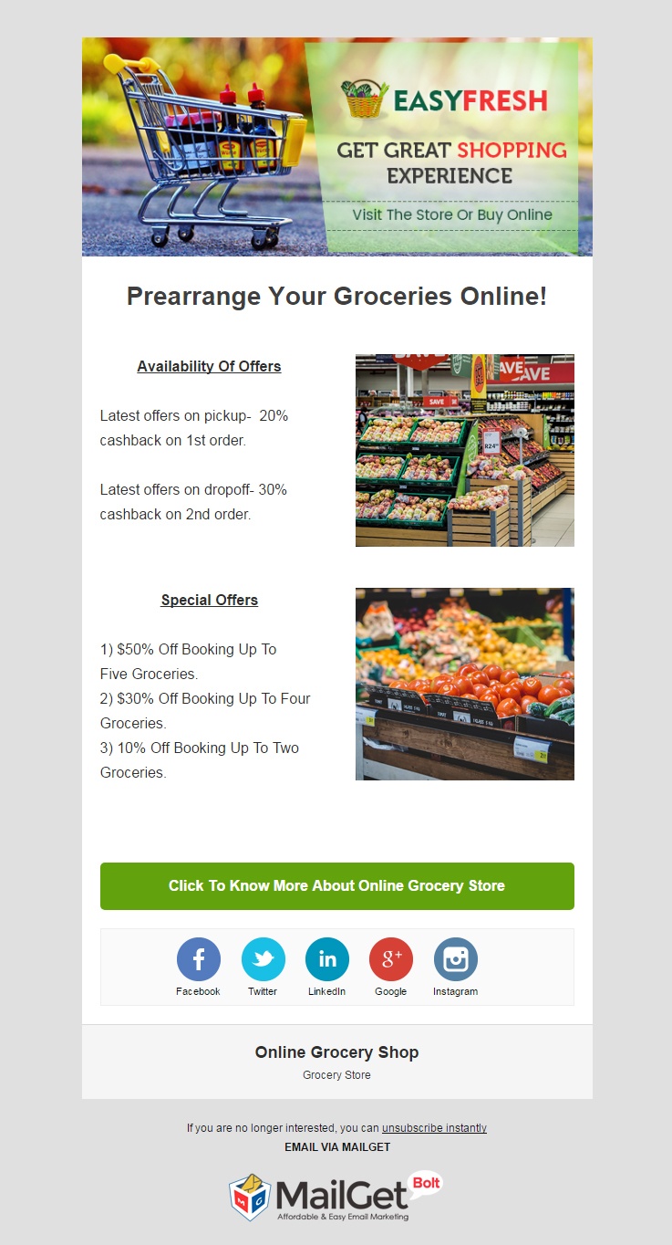 Email Template For Online Grocery Stores