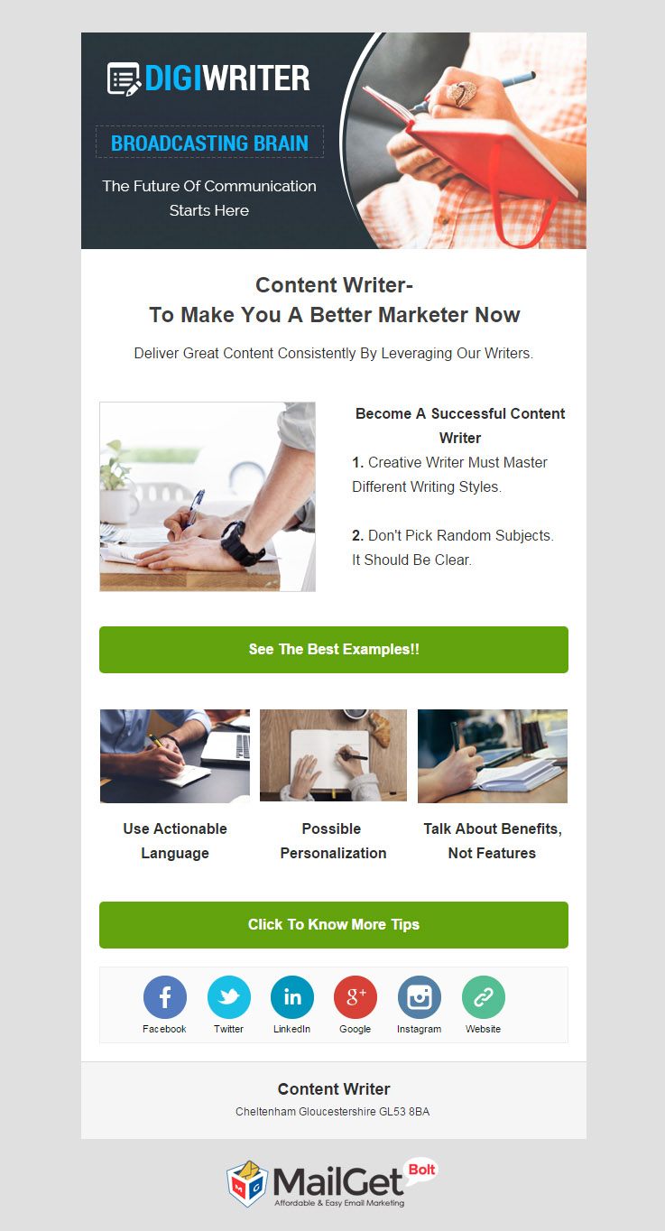 Content Writer Email Template