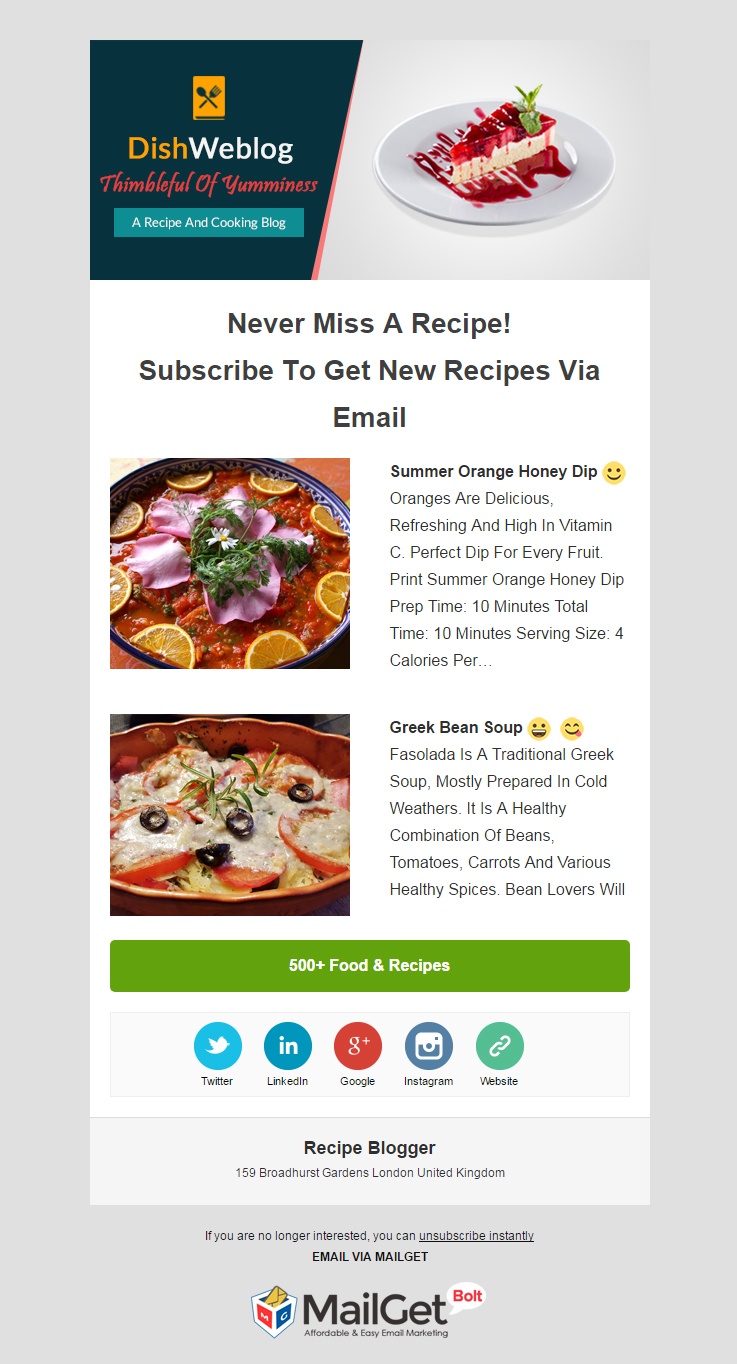 Food Blogger Email Template
