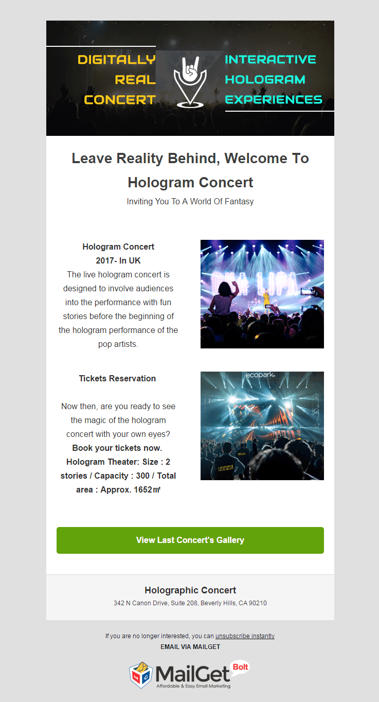 Holographic Concert Email Template