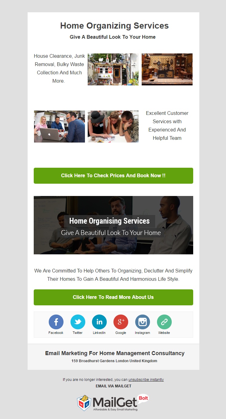 email marketing template for Home Management Consultancy