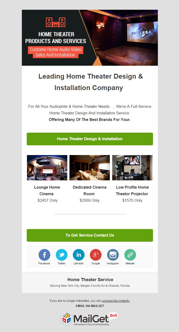 email marketing services for Home Theatre Service