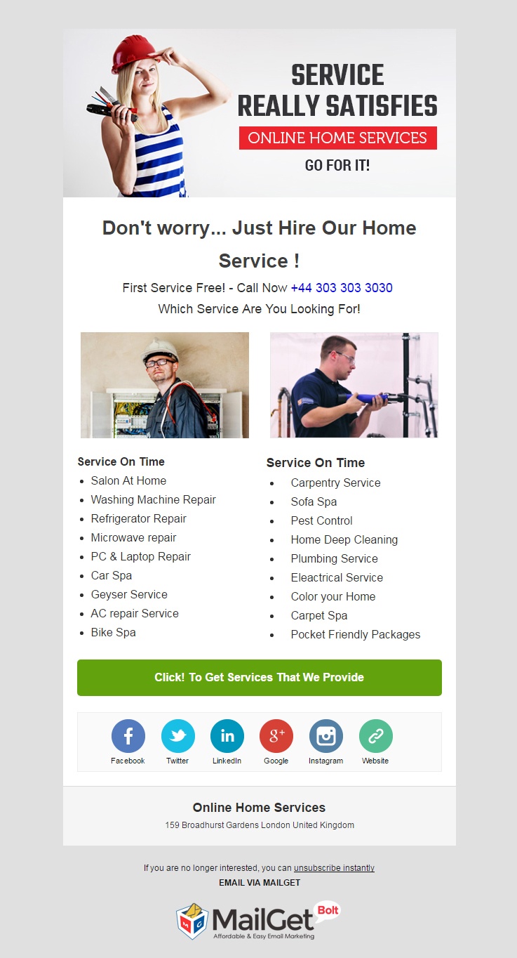 email template for Online-Home-Service