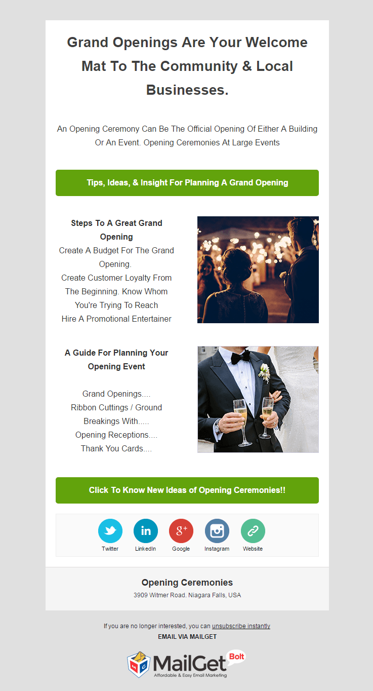 Opening Ceremonies Email Template