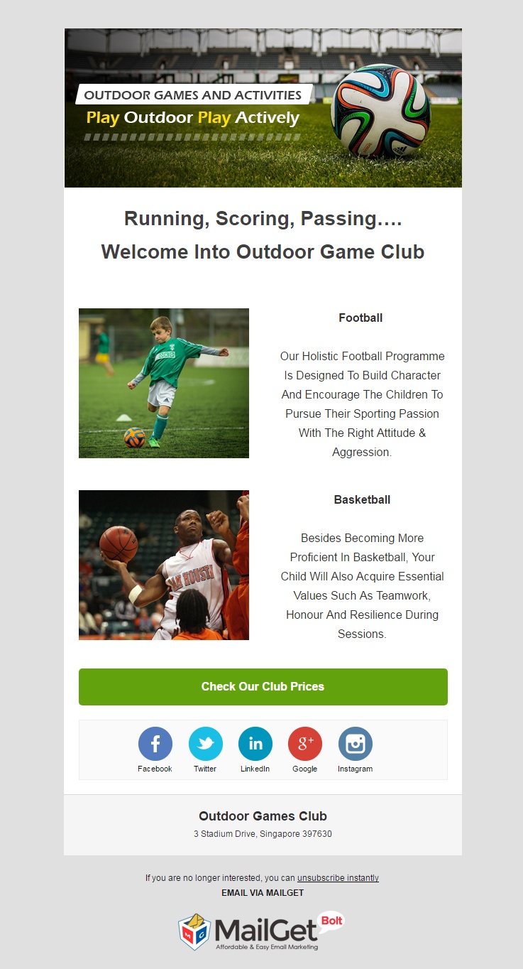 Outdoor Games Club Email Templates