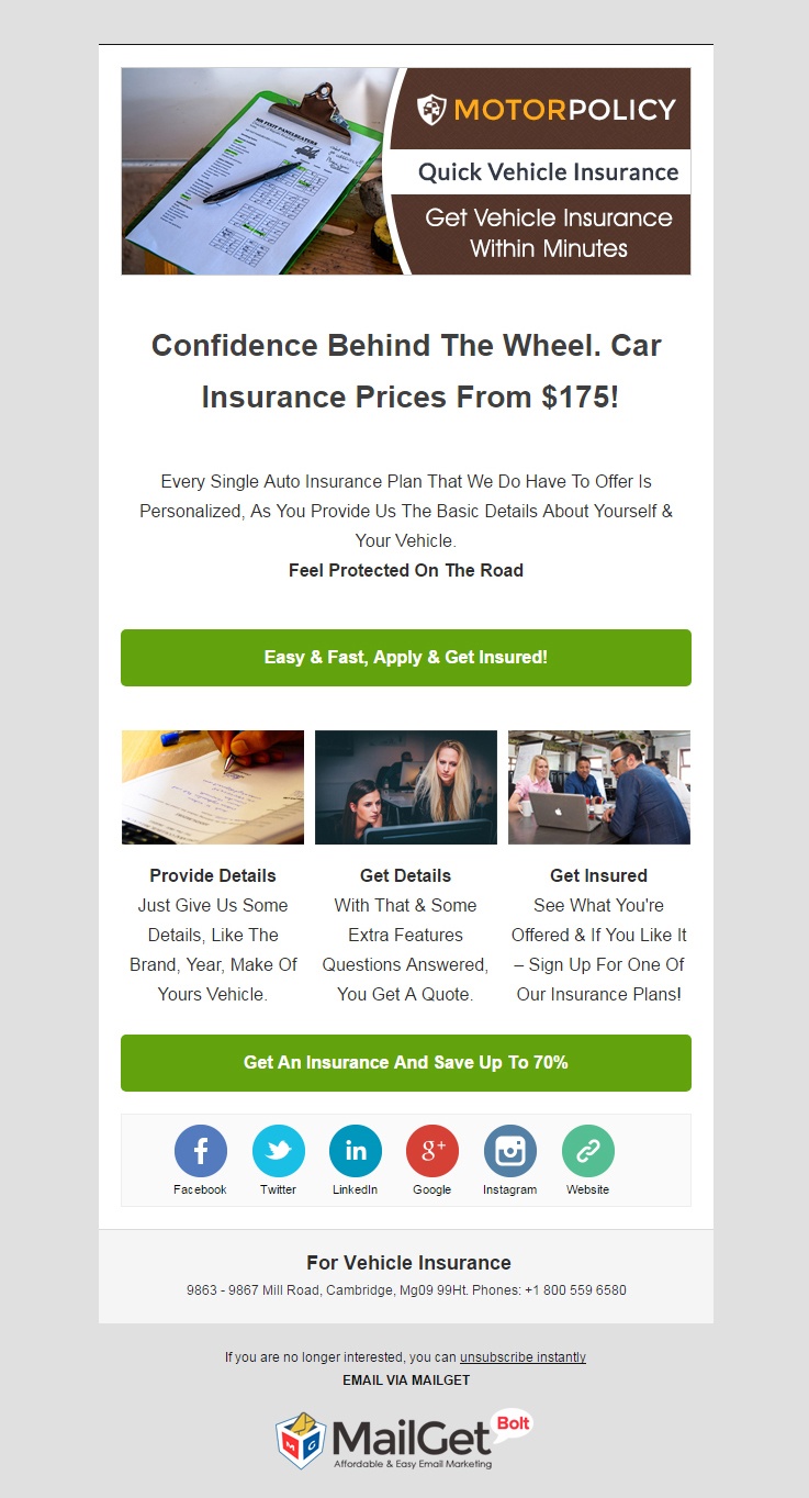 Vehicle Insurance Email Template