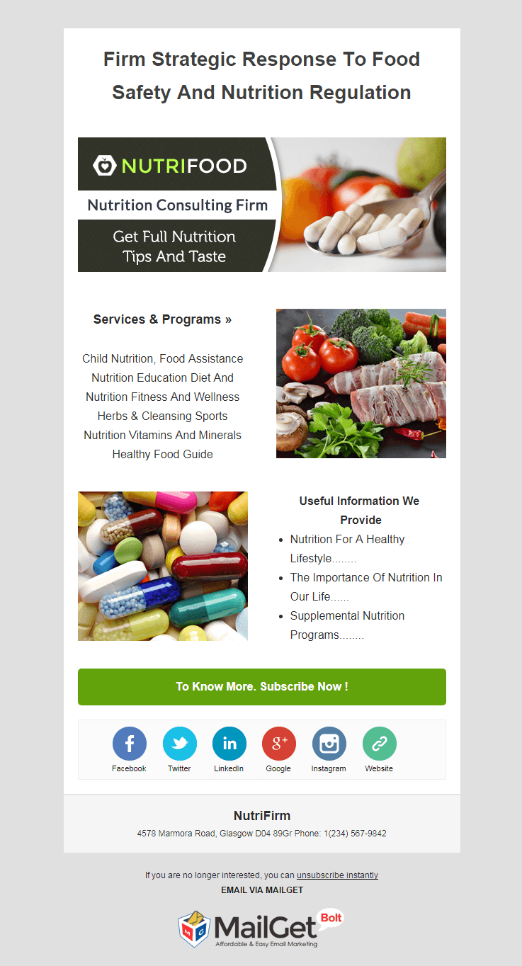 Email Template For Nutrition Firms