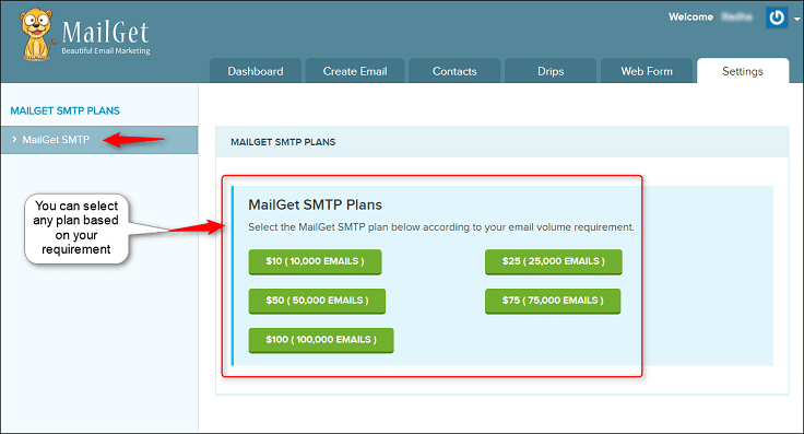 Mailget SMTP service plans