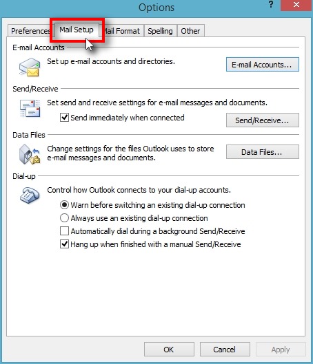 Click on “Mail Setup” tab