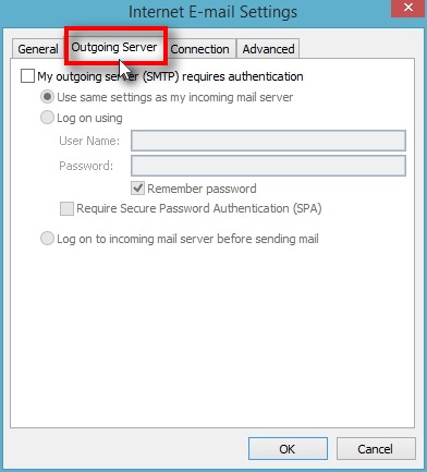 Click on “Outgoing Server” tab1