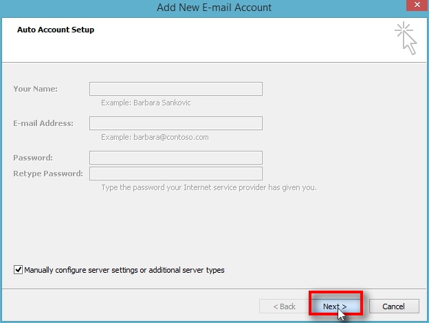 Configure E-mail manually