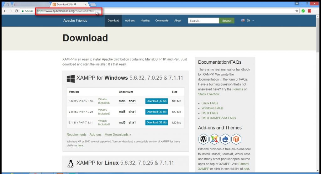 Download the XAMPP server