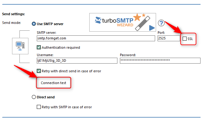 SendBlaster SMTP details