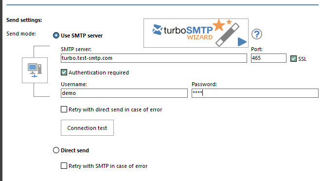 SMTP settings section