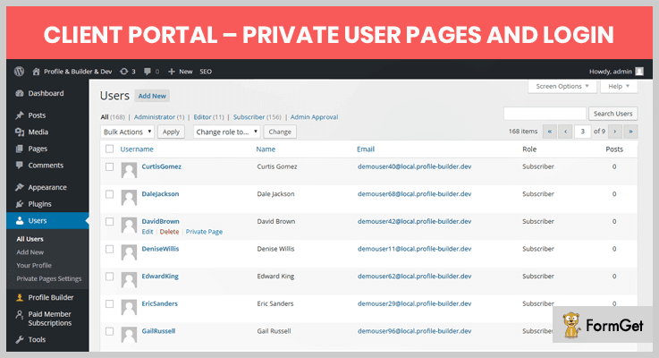 Client Portal – Private user pages and login