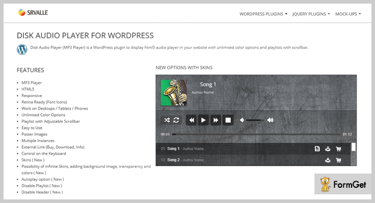 disk audio player for wordpress