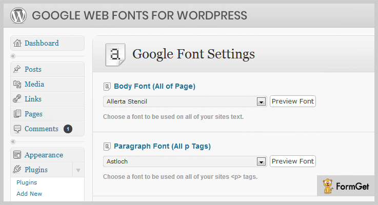 Google Fonts WordPress Plugin