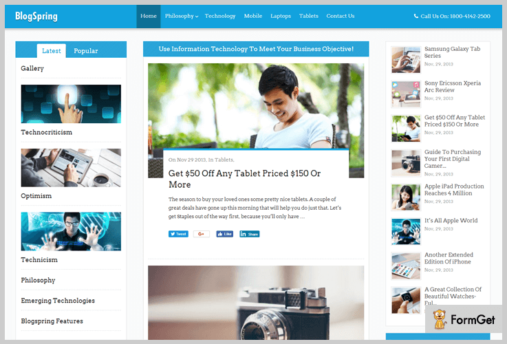 BlogSpring Three Column WordPress Theme