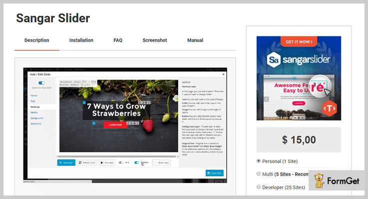 Sangar Slider WordPress Slideshow Plugin