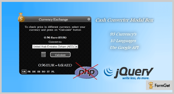 Cash Converter Currency Converter jQuery Plugins