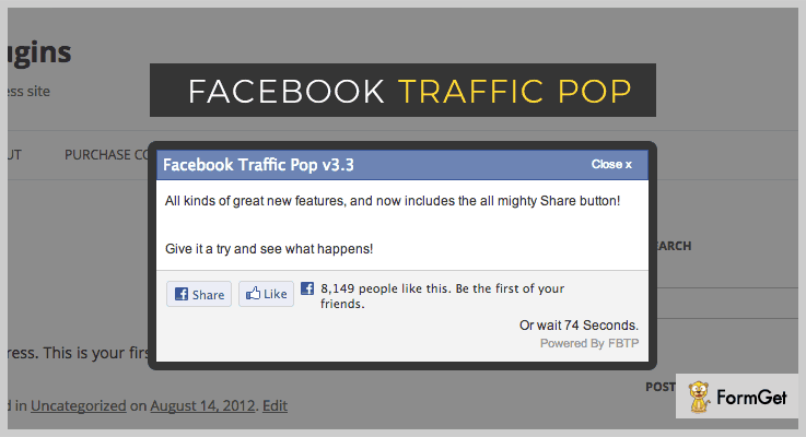 Facebook Traffic Pop Facebook Like WordPress Plugin