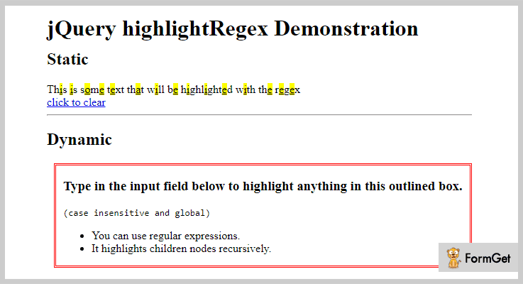 highlightRegex jQuery Highlight Plugins