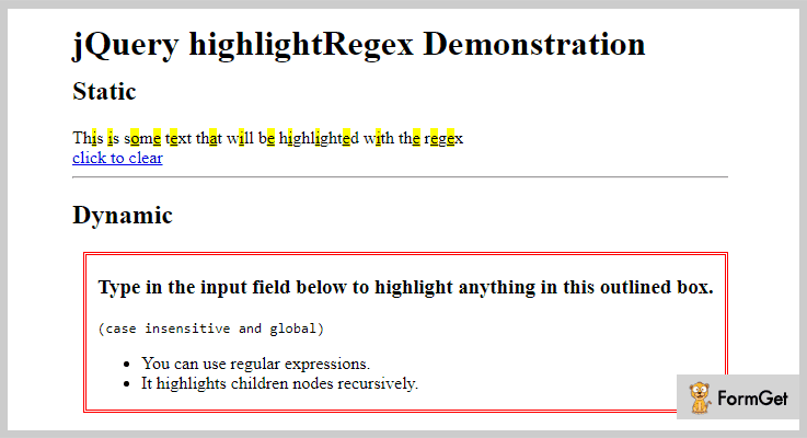 Highlight Regex Plugin jQuery Text Highlighter Plugin