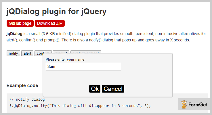 jQdialog jQuery Confirm Dialog Plugin