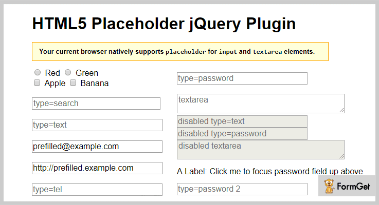  jQuery Placeholder - jQuery Plugin
