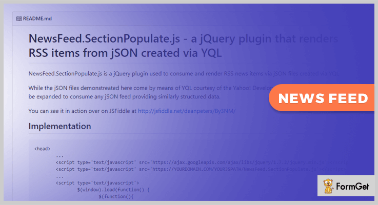 NewsFeed.SectionPopulate.js News Feed jQuery Plugin