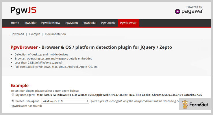 PgwBrowser jQuery Browser Detection Plugin