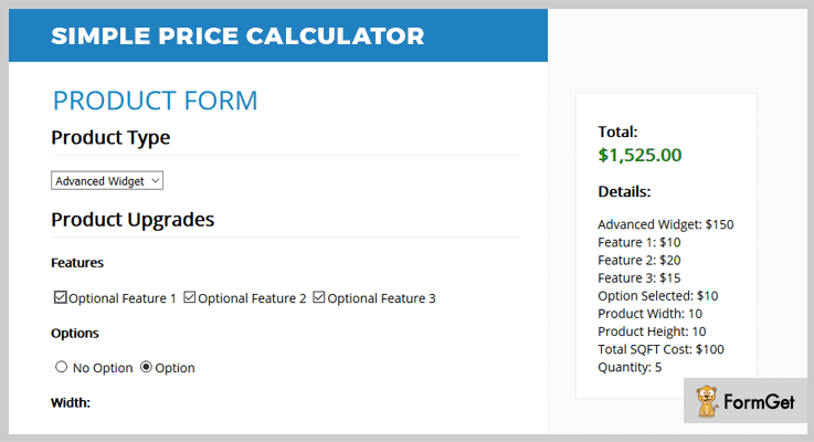 Simple Price Calculator Calculator jQuery Plugin