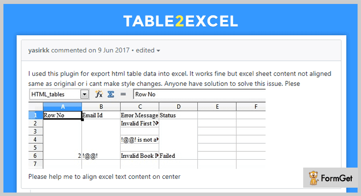 table2excel jQuery Spreadsheet Plugin