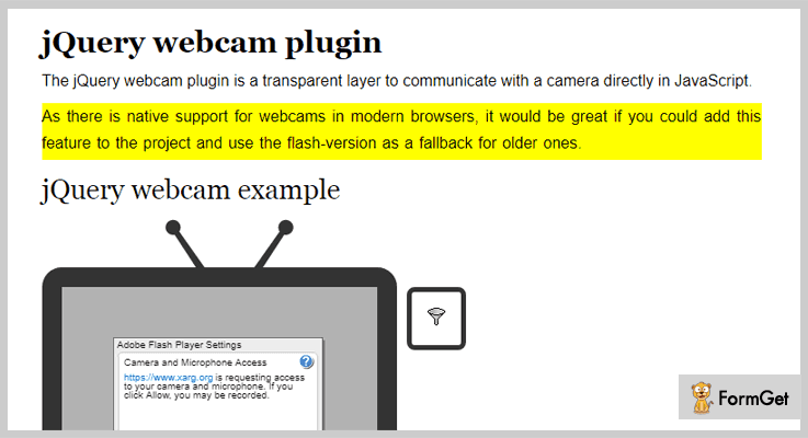 jQuery Webcam Plugin