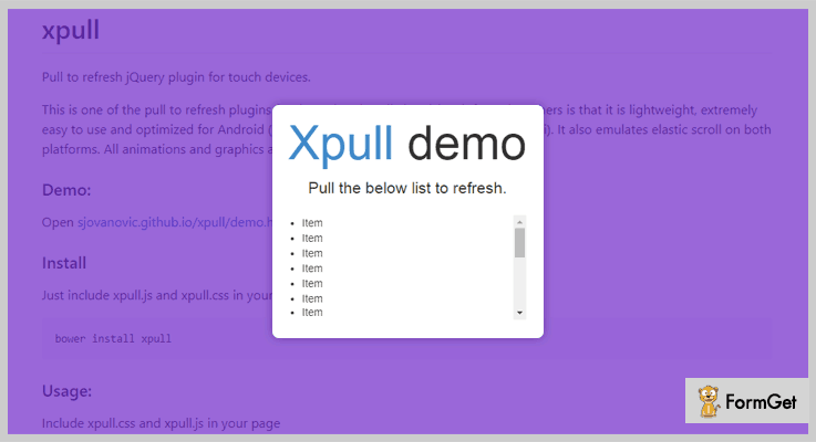 Xpull jQuery Pull To Refresh Plugin